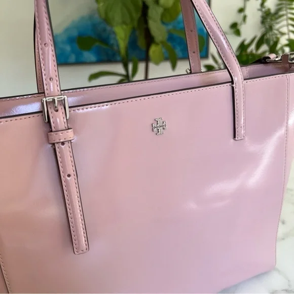 NWT Tory Burch Emerson Small Tote Clay Pink Patent Leather Shoulder Crossbody